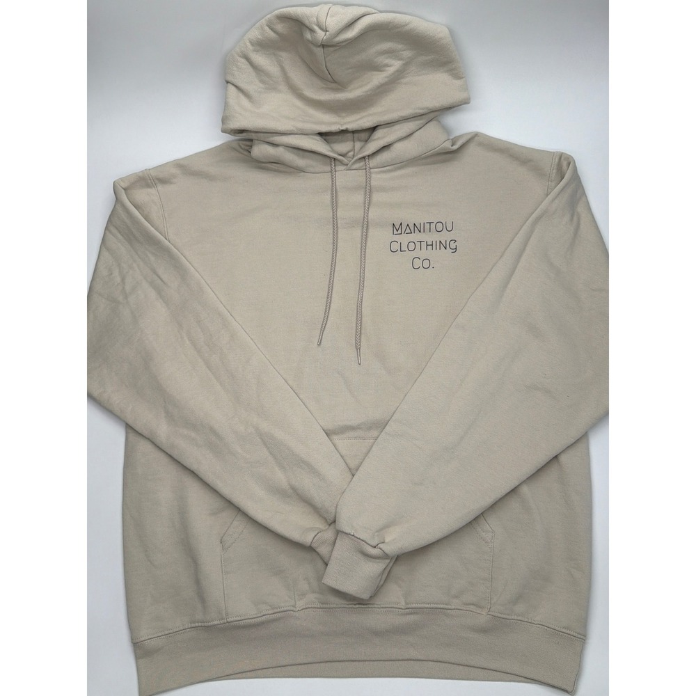 Champion Eco Manitou Clothing Co Hoodie Mens Large Tan Sand Graphic Sweatshirt